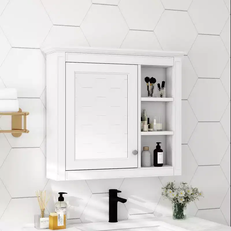 AMMER 30 x 28 Medicine Cabinet, Wall Mounted Bathroom Storage Cabinet, Bathroom Wall Cabinet with Mirror, Mirror Cabinet with 3 Open Shelves