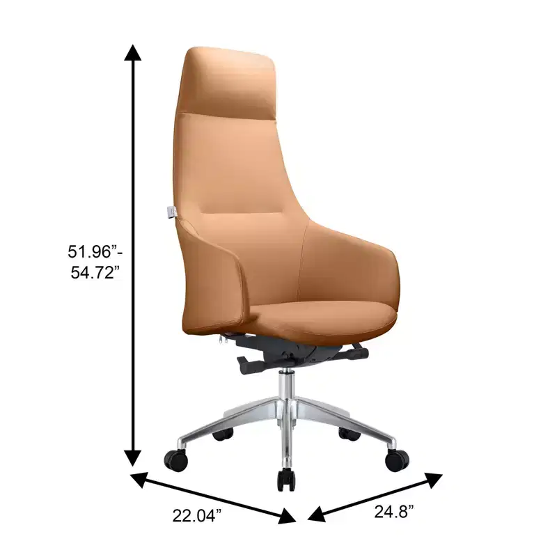 LeisureMod Celeste High-Back Leather Office Chair with Headrest - Modern Iron Frame Swivel & Tilt Executive Desk Chair