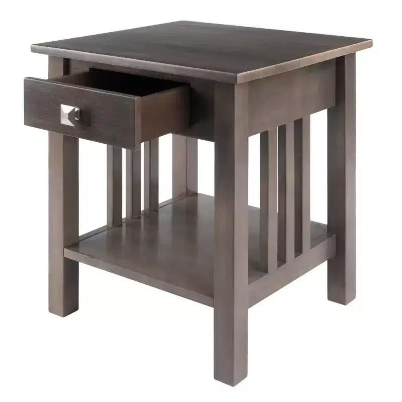 Stafford End Table Oyster Gray - Winsome: Wood Composite Frame, Rectangle Shape, 1 Drawer & Shelf, 22" H, 19.92" W