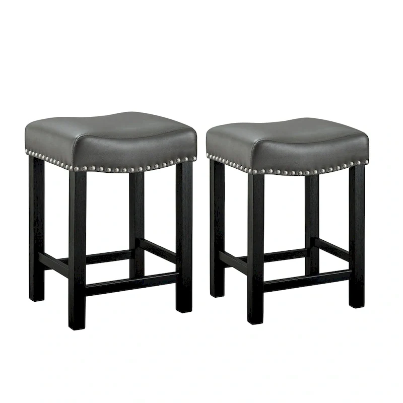 Counter Stool with Faux Leather Seat - Set of 2