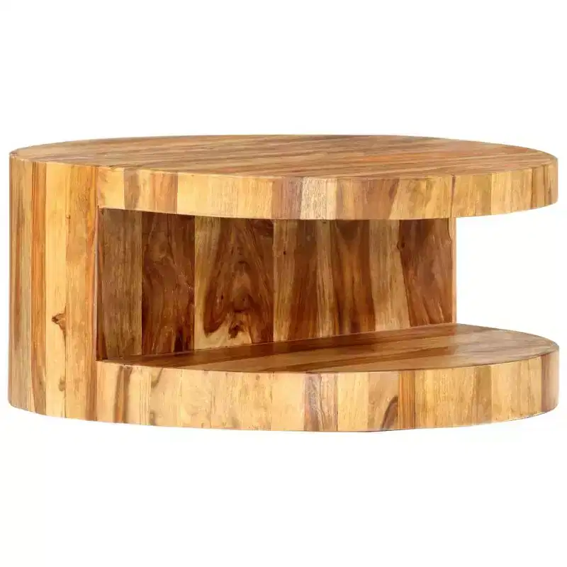 vidaXL Coffee Table Natural Solid Sheesham Wood 25.6 in dia Coffee Table