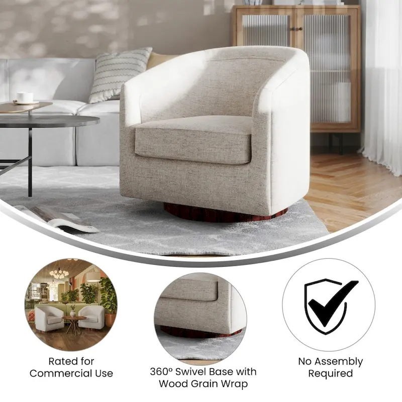 Traditional Club Style Upholstered Accent Chair with 360 Swivel Metal Base