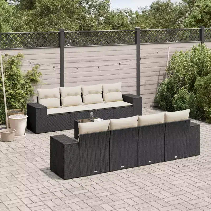 vidaXL Patio Sofa Set with Cushions Outdoor Furniture 9 Piece Poly Rattan