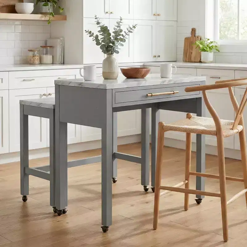 Gray Farmhouse Extendable Counter Height Dining Table with Storage, Seats 1