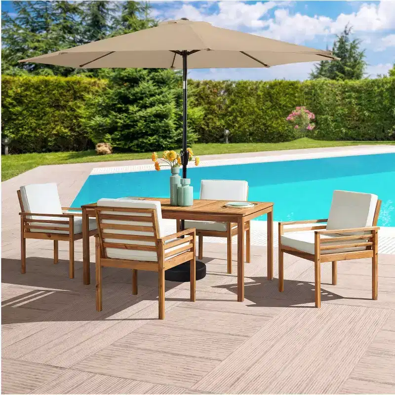 Alaterre Furniture 6pc Outdoor Patio Dining Set, Okemo Table with 10' Auto Tilt Umbrella