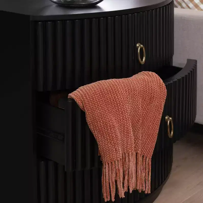 3-Drawer Nightstand Black Lacquer Gold Hardware