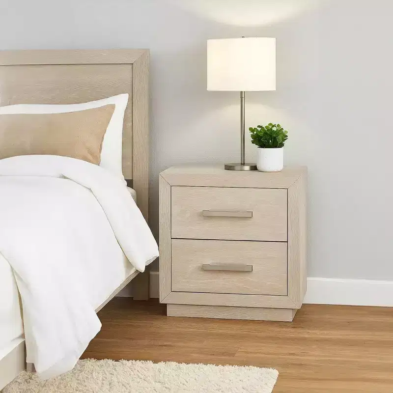 Royal Hampton Nightstand, USB and LED, 2 Drawers Chrome Handles, Light Gray