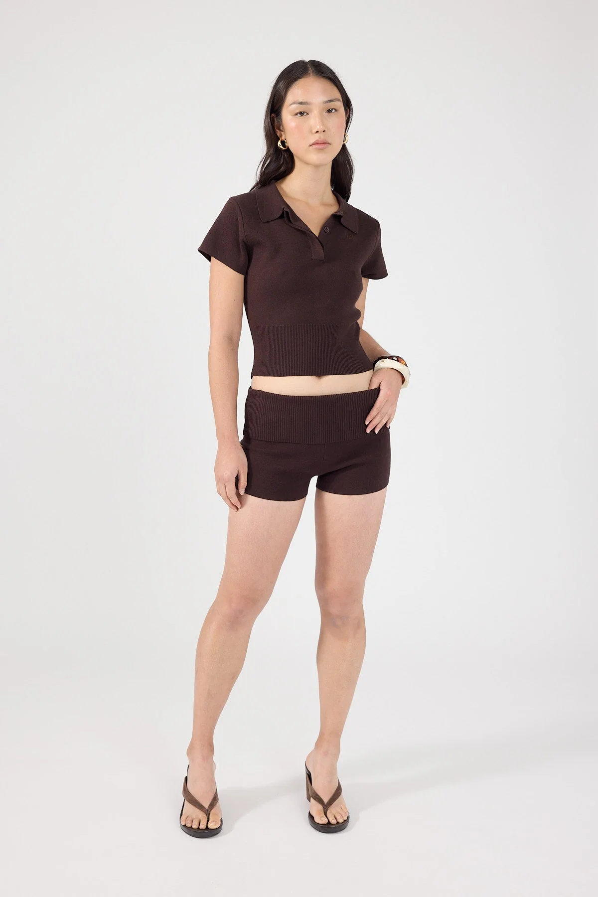 Knit Mini Shorts Brown