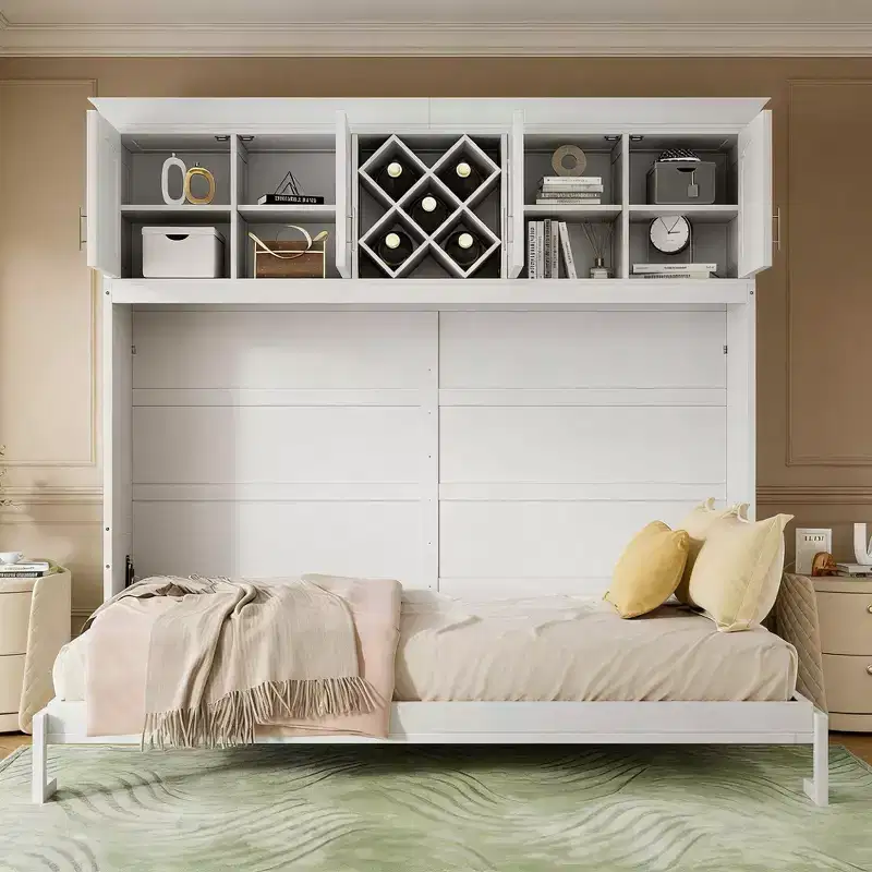 Luxystar Modern Queen Murphy Bed with 2 Cabinets for Living Room or Apartment