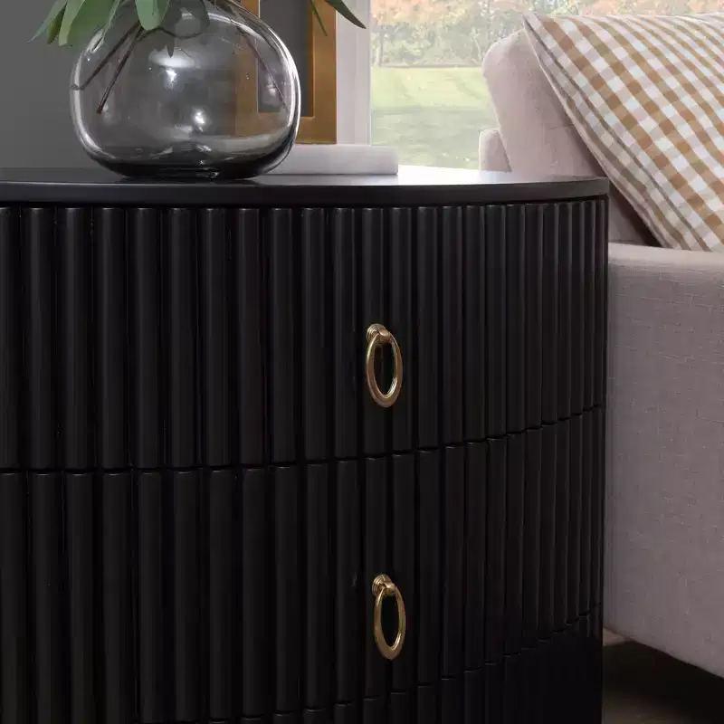 3-Drawer Nightstand Black Lacquer Gold Hardware