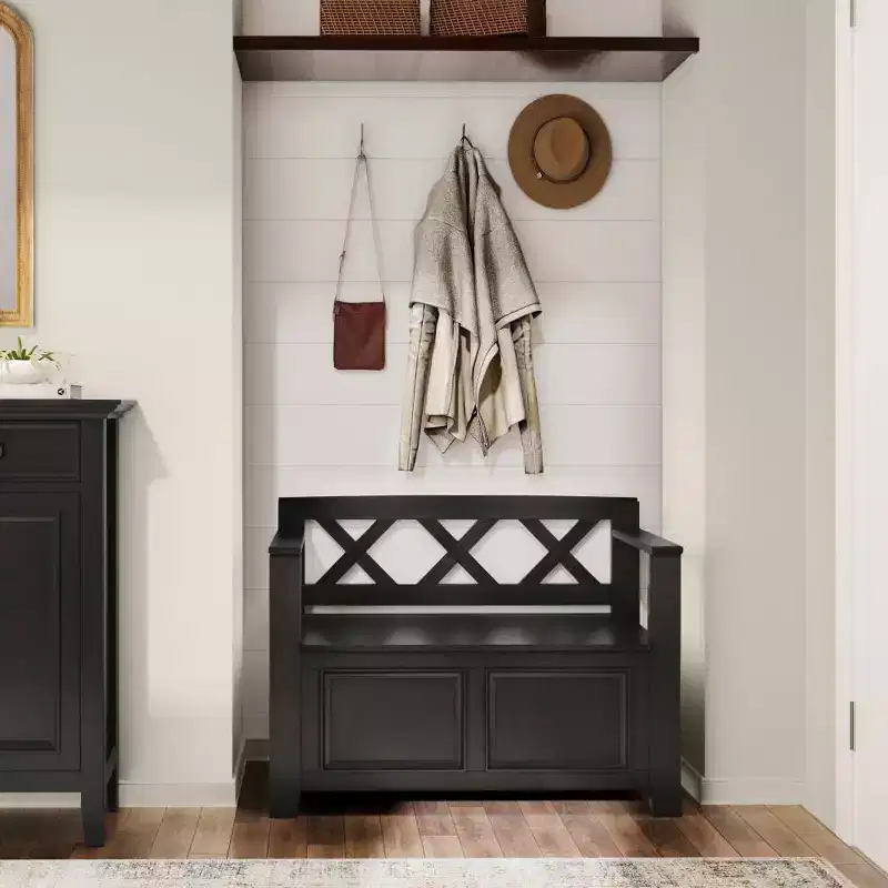 36 Halifax Transitional Solid Wood Entryway Storage Bench