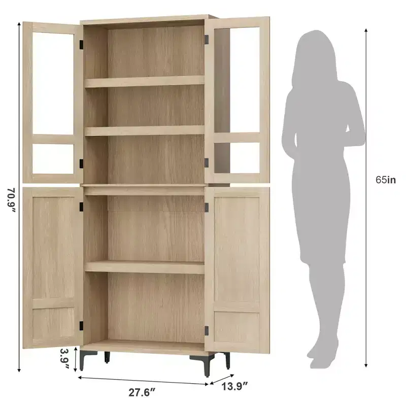 71-Inch Tall Storage Cabinet, 5-Tier Kitchen Pantry with 4 Doors, 27.6