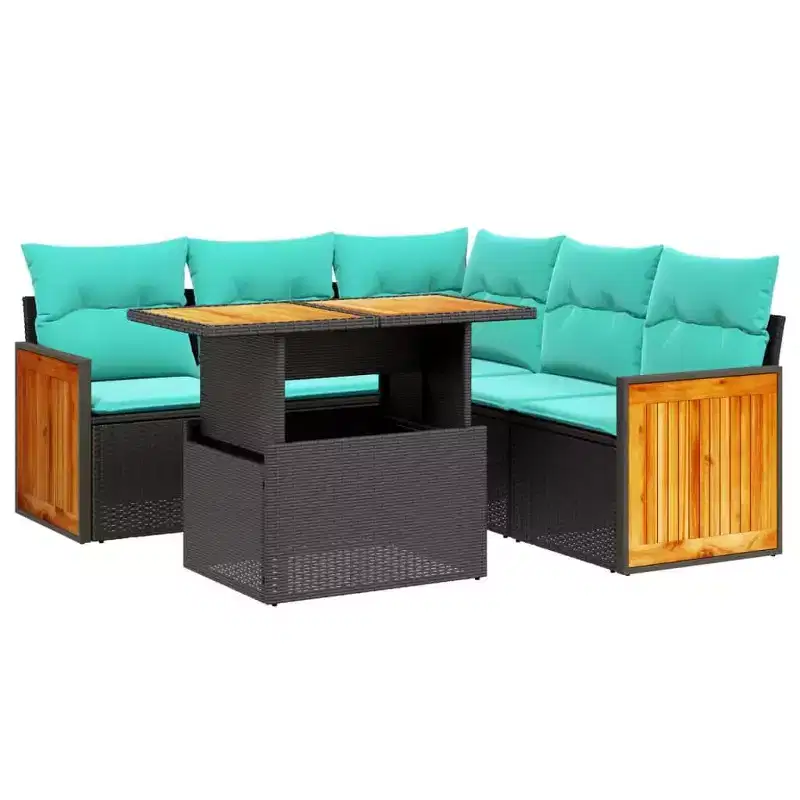 vidaXL 6 Piece Patio Sofa Set with Cushions Poly Rattan