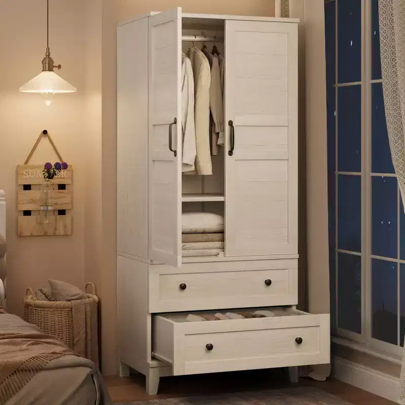 Armoire Wardrobe Closet with 2 Drawers & Hanging Rod – 72