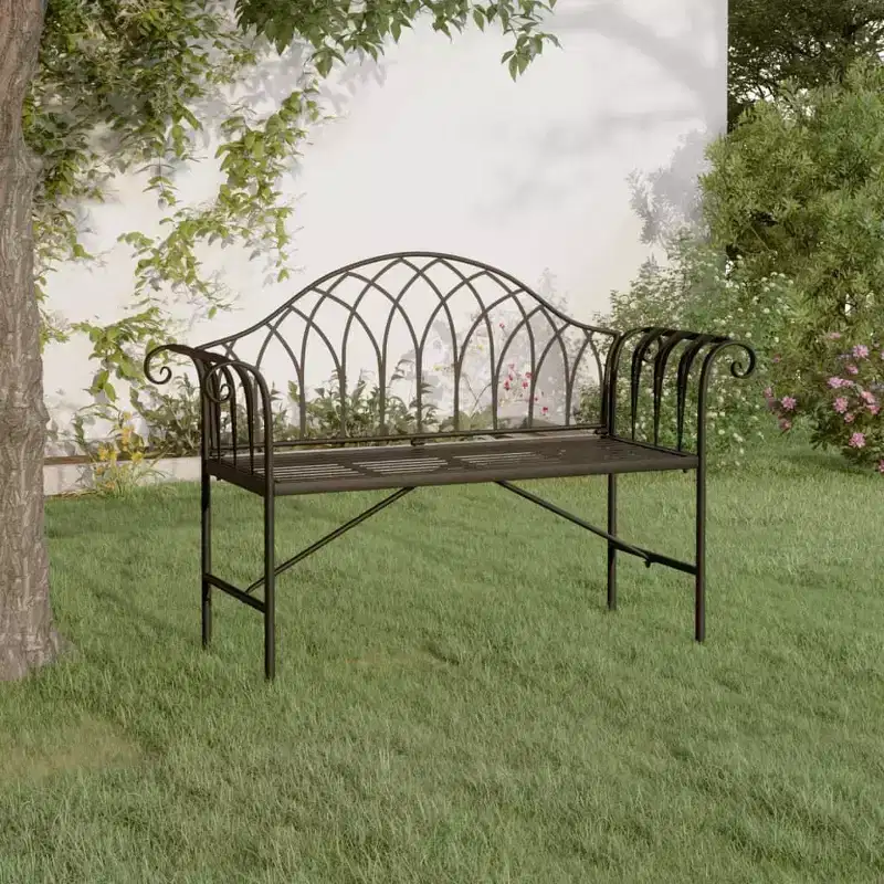 vidaXL - 2-Seater Patio Bench 50.4 - Outdoor Garden/Balcony - Black Steel Frame - Comfort Backrest/Armrests