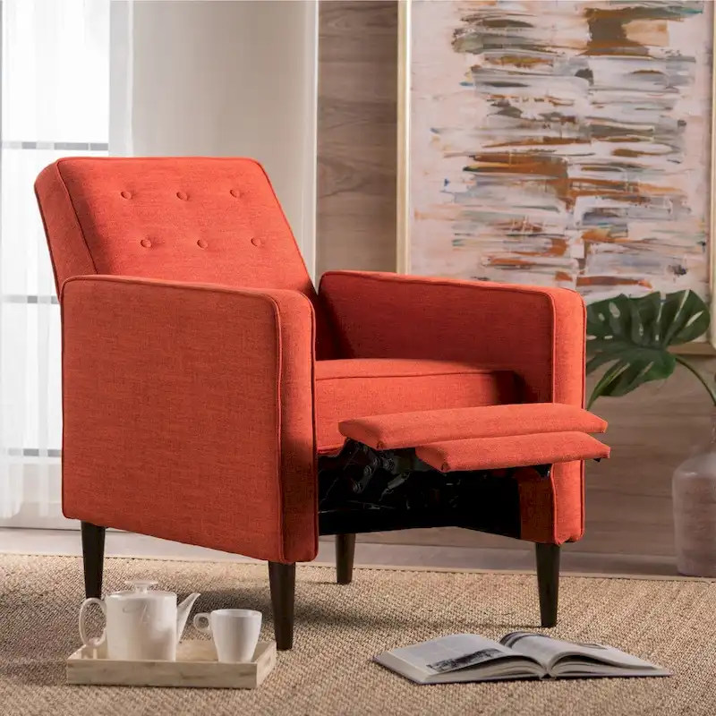 Mervynn Mid-Century Modern Button Tufted Fabric Recliner by Christopher Knight Home