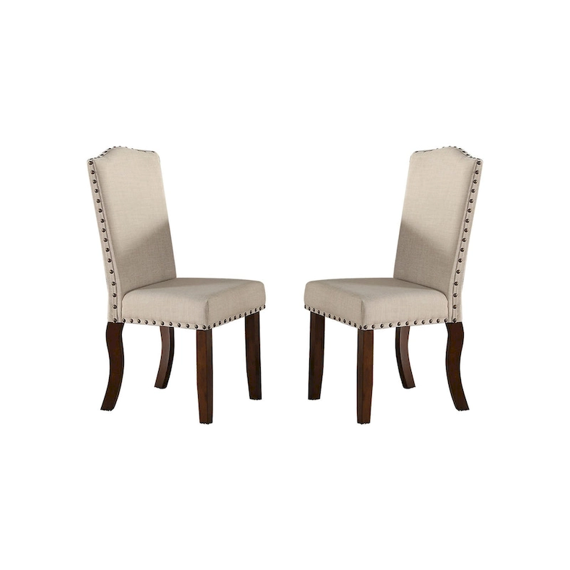 Upholstered Cream Cushion Dinner Chairs, Cherry Brown(Set of 2)