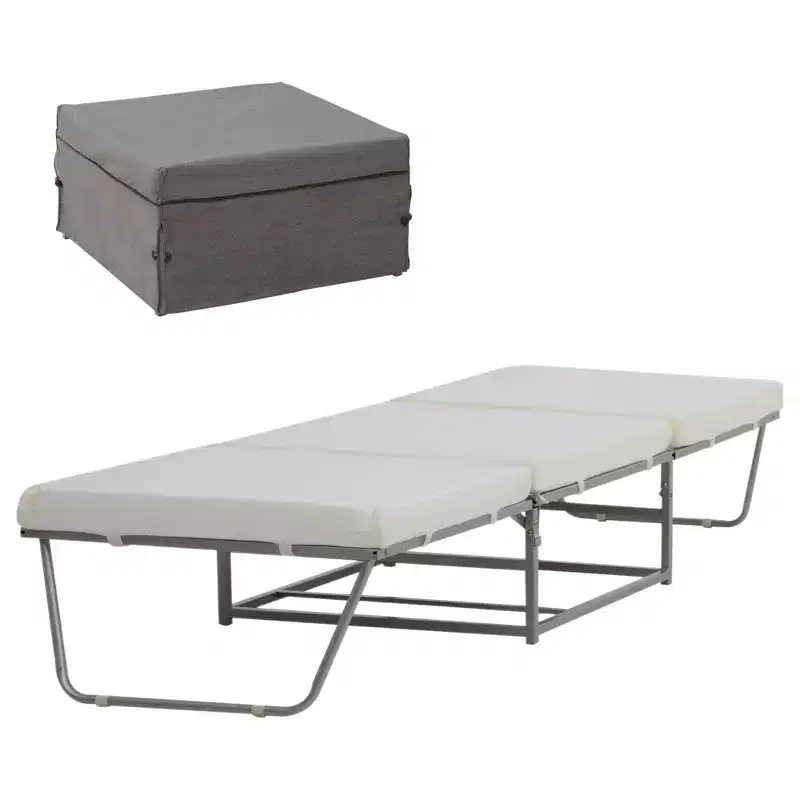 2-in-1 Foldable Ottoman, Convertible Guest Sleeper Bed with Padded Foam Cushions, Gray