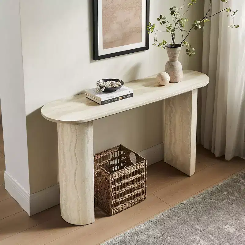 Modern Console Table Entryway Table Sofa Side Table Minimalist Accent Table with Rounded Edge & Faux MARS Marble Pattern - ModernLuxe