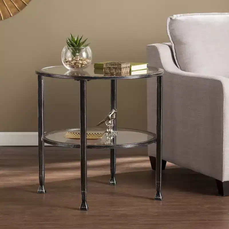Jaymes Metal/Glass Round End Table - Black - SEI