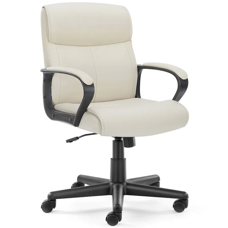 Adjustable Office Chair with Padded Armrests and PU Leather Seat