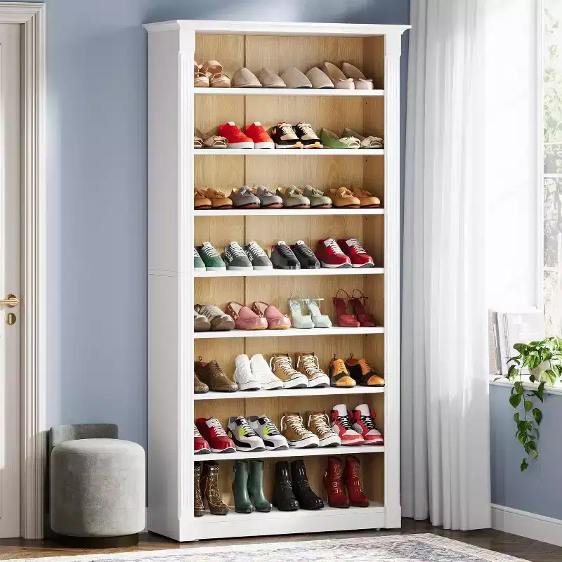 8-Tier Wooden Freestanding Shoe Rack Holds 40 Pairs