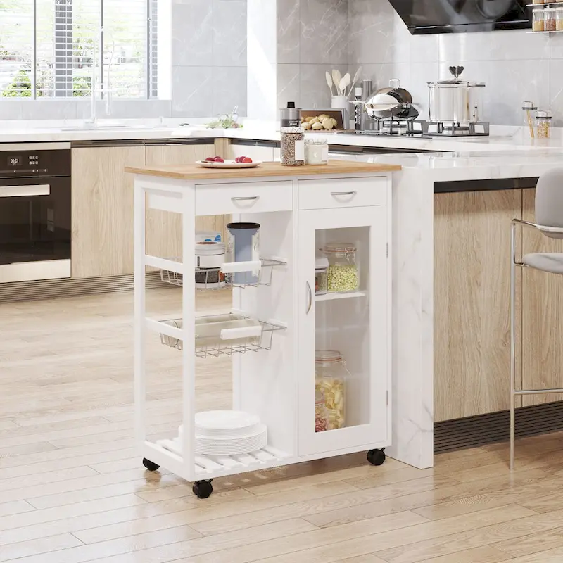 HOMCOM 28 White Rolling Kitchen Trolley Serving Cart