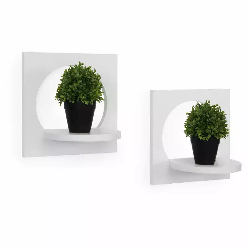 White Round Cutout Wall Shelf Set of 2