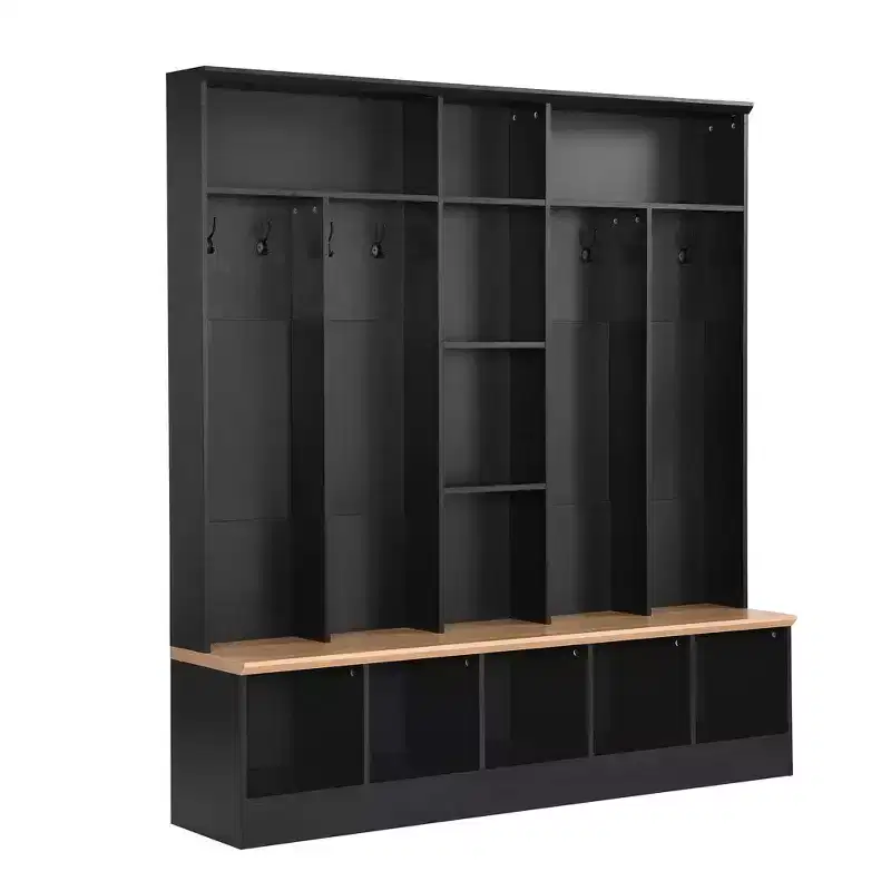Clihome Wide Design Hall Tree with Storage Bench with 8 Hooks for Entryway