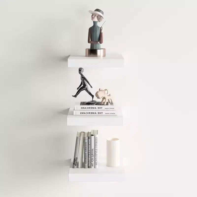 FurnitureR Square Floating Shelves Set of 3, Wall Mounted Rustic Wood Shelves for Bathroom, Bedroom, Living Room, Kitchen, White