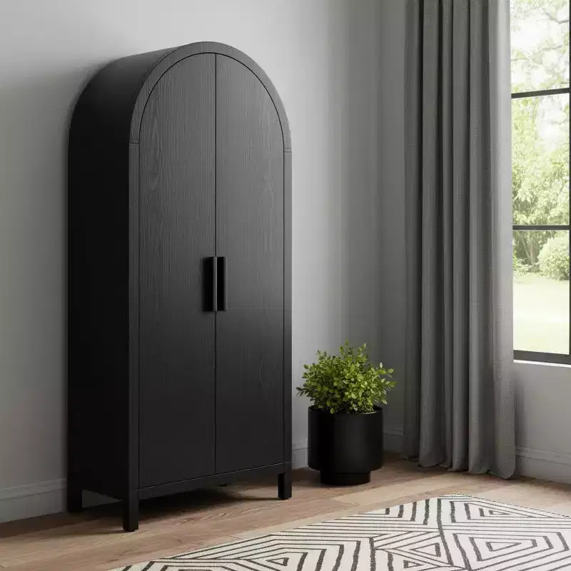 30 Black Wood Oval Accent Cabinet With Two Doors