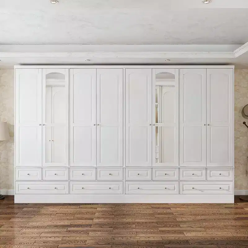 Famapy 3-Door Wardrobe with Mirror,6 Drawers,Adjustable Shelves and Recessed Top Storage Armoire for Bedroom