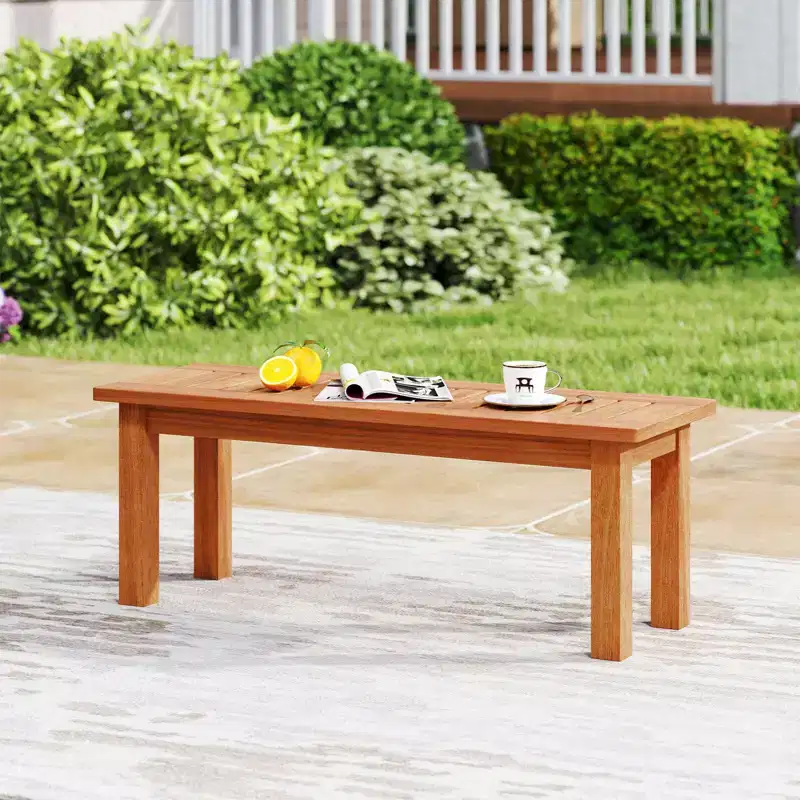 Costway 1/2 PCS 2-Person Outdoor Backless Bench w/ Slatted Seat Rustic Wooden Entryway Bench