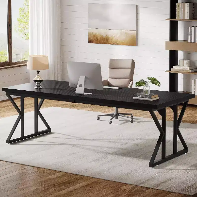 78.74-Inch Large Executive Desk, Industrial Home Office Computer Desk, Long Writing Study Table, Black