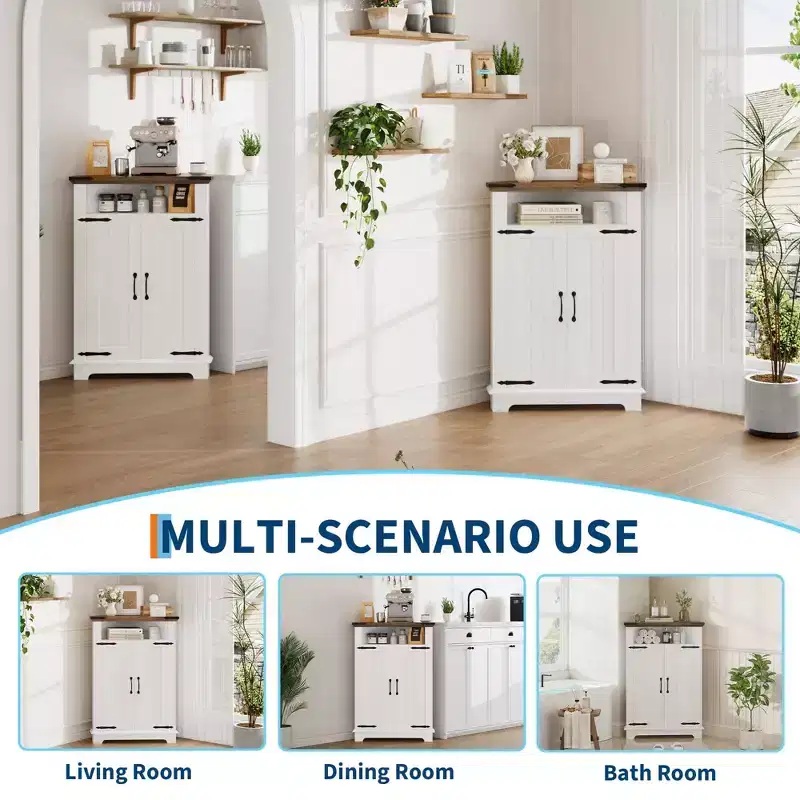 Corner Cabinet with Doors, Small Bathroom Storage Cabinet for Kitchen and Living Room