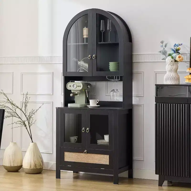 TYBOATLE 75 Tall Arched Storage Cabinet, Wood Kitchens Pantry Cabinets w/Anti-Tipping Device, Versatile Cupboard w/Innovative Drawer