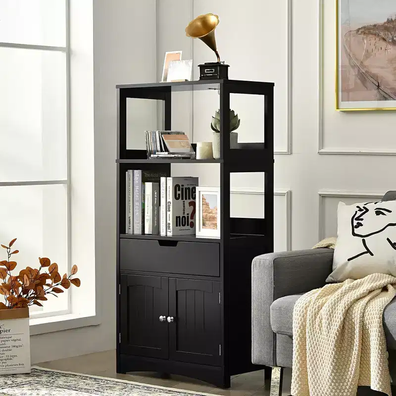 Costway Bathroom Storage Cabinet w/Drawer Shelf Cupboard Floor Cabinet