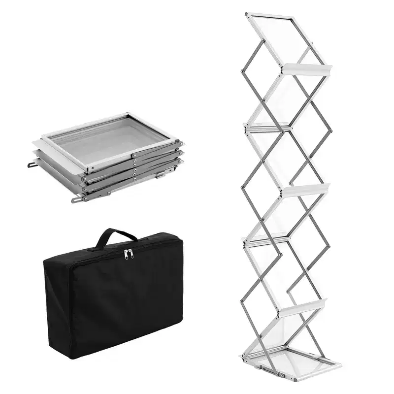VEVOR Foldable Magazine Display Rack, 6 Pockets Pop-Up Brochure Display Stand, Double-Sided Display Catalog Literature Holder Stand, Silver