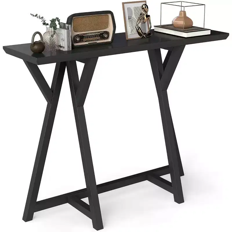 Kinsuite Industrial Console Table  Modern X-Leg Design, Enhanced Load-Bearing & Geometric Support, Black