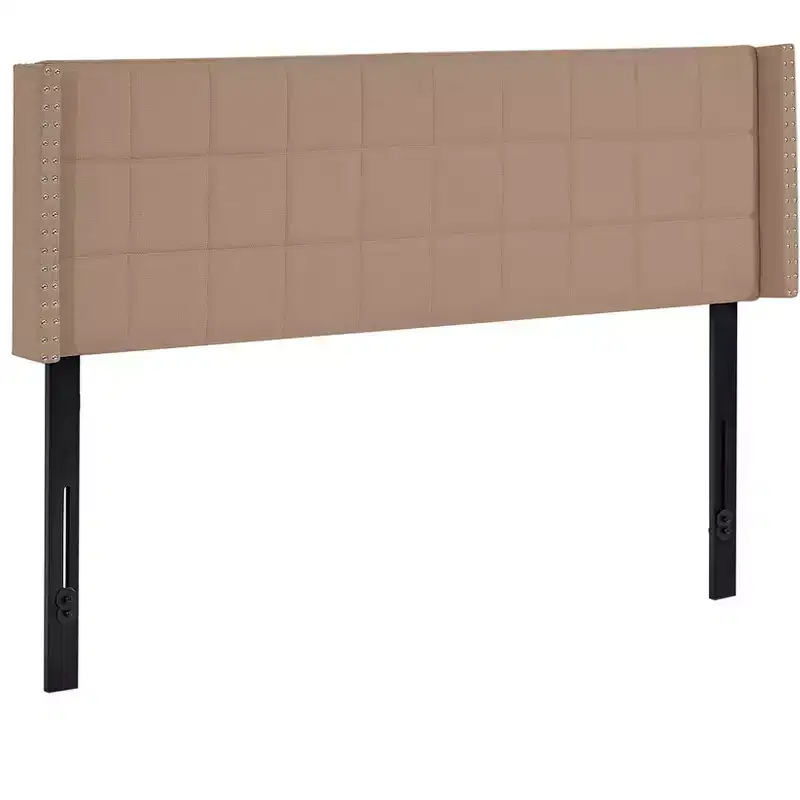 Linen Upholstered Headboard, Tufted Nailhead & Double Wingback, 6 Adjustable Position