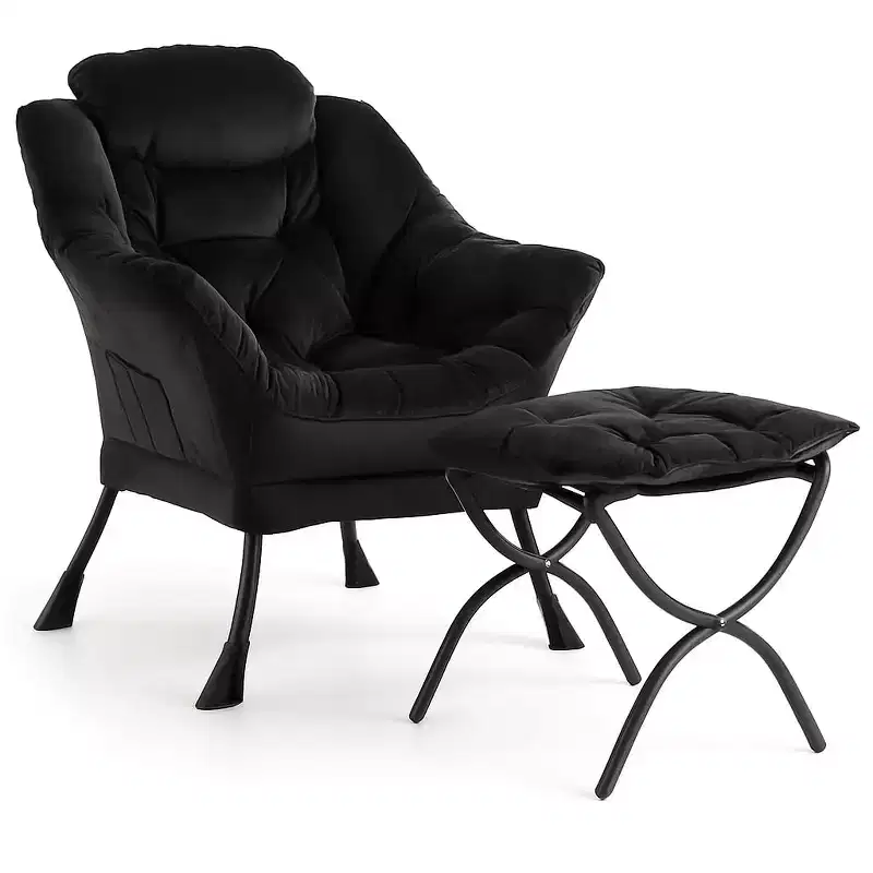 TROPOW Lazy Chair with Ottoman, Modern Lounge Accent Chair,Leisure Sofa Armchair with Footrest,Reading Armchair with Side Pocket for Living Room