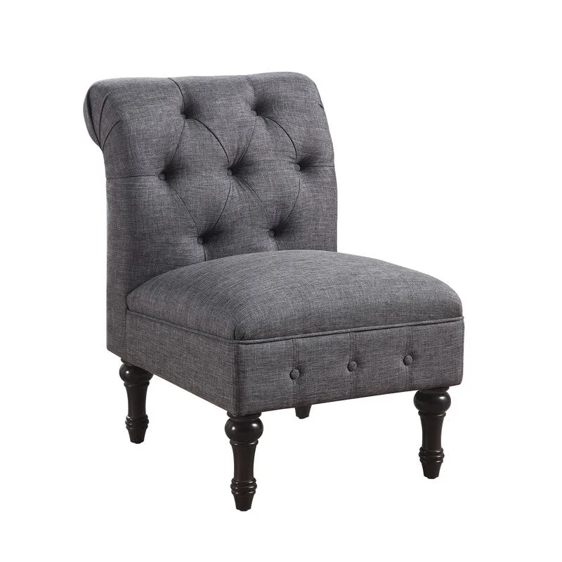 Chesterfield Armless Slipper Chair, Button-Tufted Upholstery, Solid Wood Legs, Living Room Accent
