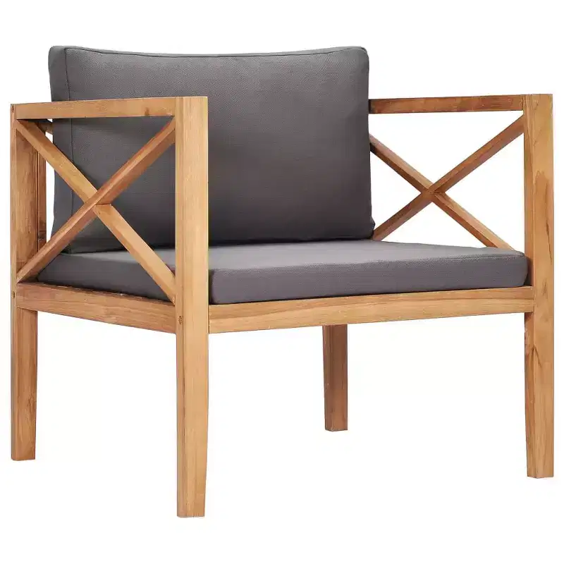 vidaXL Patio Chair Dark Gray, Teak Solid Teak Wood, Polyester Fabric