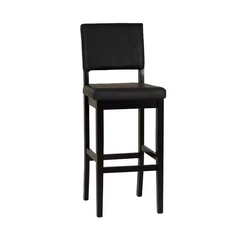 Black Faux Leather Barstool, Armless Mid-Back, Seats 1