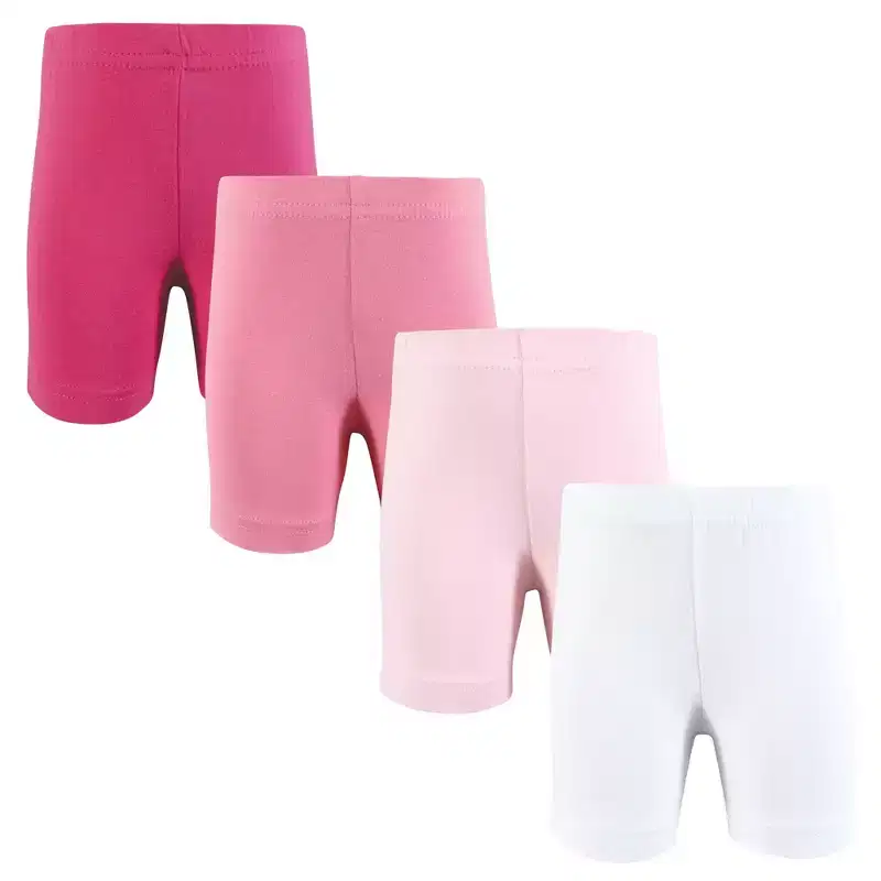 Hudson Baby Infant Girls Shorts Bottoms 4-Pack, White Pink