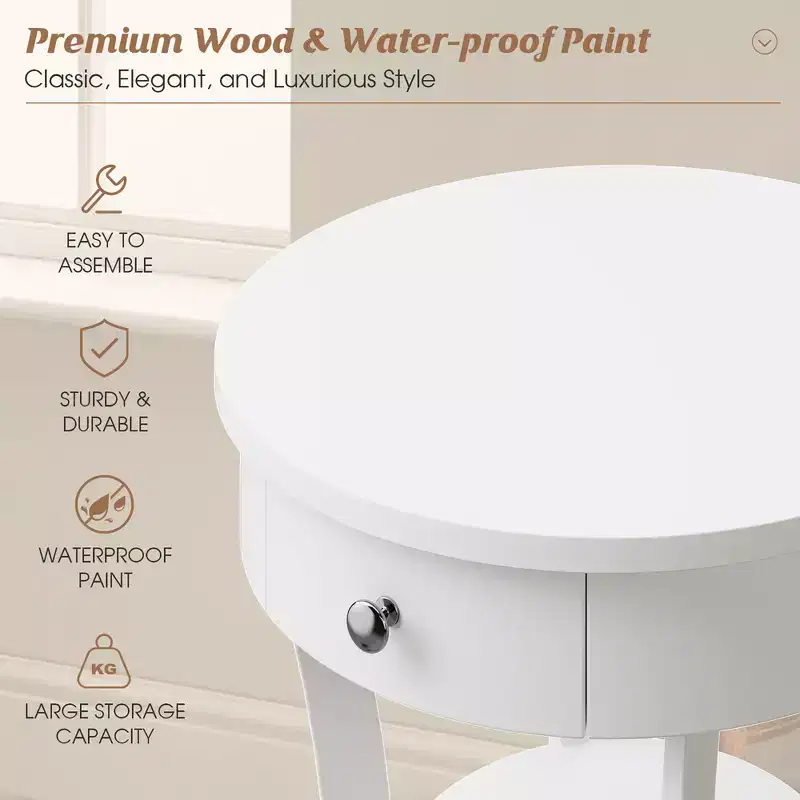 tier Side End Sofa Table Round Nightstand Bedroom Living Room White/Espresso/Black