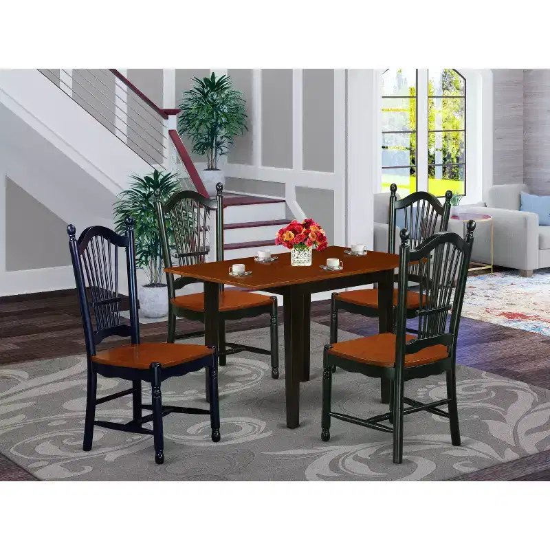 HomeStock Dinette Set Wood Chairs and Table Cherry Black Finish