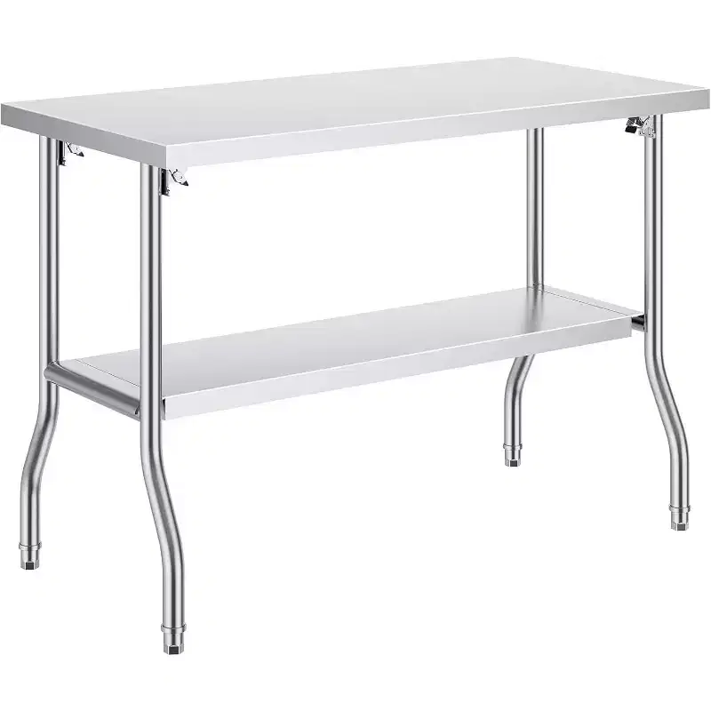 48  30 Inch Worktable with Undershelf - Heavy Duty Stainless Steel Folding Table with Adjusting Foot, Commercial Kitchen Food Prep Table