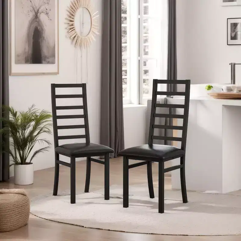 High Backrest PU Leather Dining Chairs Set of 2/4 with Steel Legs, Space-Saving Kitchen Chairs for Apartment