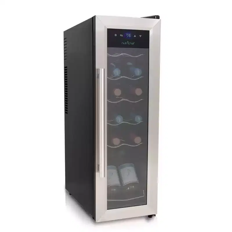NutriChef PKCWC12 Compact 12-Bottle Refrigerator, Black